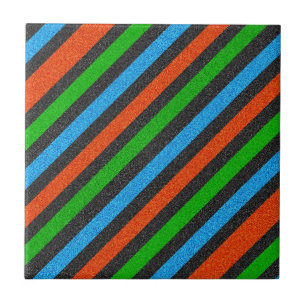 Oranje, blauw, groen, zwart glitter Striped STaylo Tegeltje