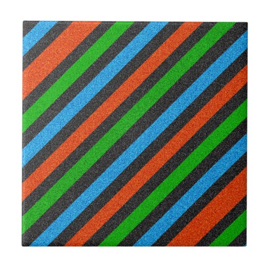 Oranje, blauw, groen, zwart glitter Striped STaylo Tegeltje (Voorkant)
