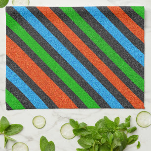 Oranje, blauw, groen, zwart glitter Striped STaylo Theedoek