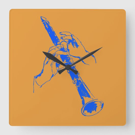  Oranje blauw handen Clarinet Benny Goodman Vierkante Klok (Voorkant)