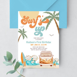 Oranje Blauw JONGENS Surf Up Surf 1e Verjaardag Kaart