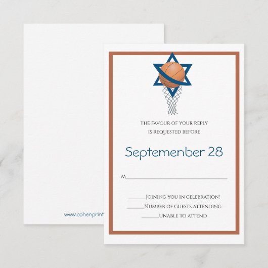 Oranje blauw Joods Basketball Reply Kaart (Voorkant / Achterkant)