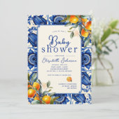 Oranje blauw klein cutie Baby shower Kaart (Staand voorkant)