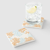 Oranje blauw koraal marmer Onderzetter (Zijkant)