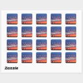 Oranje blauw kustzonsondergang foto retouradres vierkante sticker (Vel)