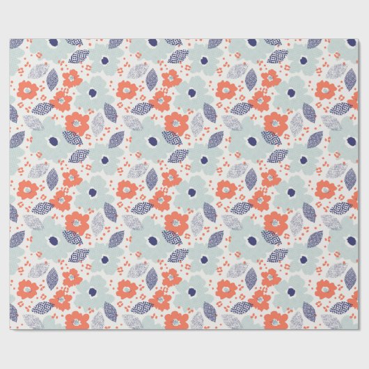 Oranje & blauw modern ventilatorpatroon cadeaupapier (Vlak)