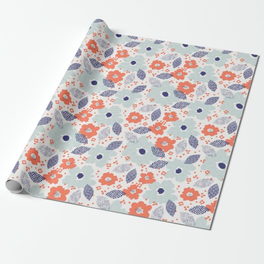 Oranje & blauw modern ventilatorpatroon cadeaupapier (Uitgerold)