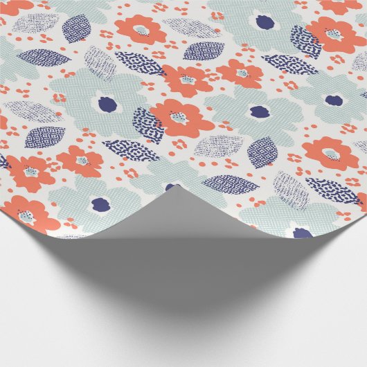Oranje & blauw modern ventilatorpatroon cadeaupapier (Hoek)