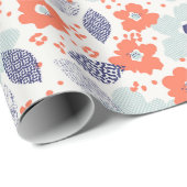 Oranje & blauw modern ventilatorpatroon cadeaupapier (Rol Hoek)