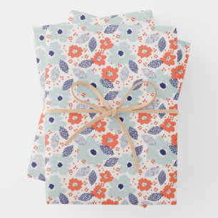 Oranje & blauw modern ventilatorpatroon inpakpapier vel