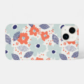 Oranje & blauw modern ventilatorpatroon iPhone hoesje (Achterkant horizontaal)