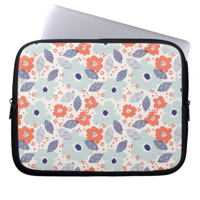 Oranje & blauw modern ventilatorpatroon laptop sleeve (Voorkant)