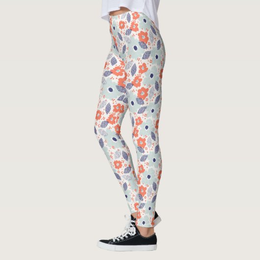 Oranje & blauw modern ventilatorpatroon leggings (Links)