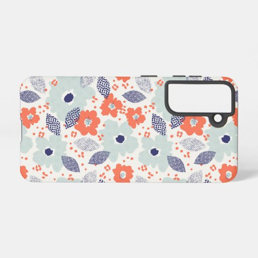 Oranje & blauw modern ventilatorpatroon samsung galaxy hoesje (Achterkant horizontaal)