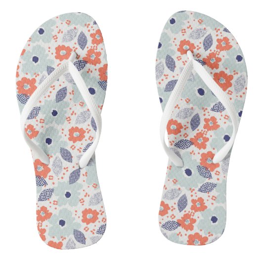 Oranje & blauw modern ventilatorpatroon teenslippers (Voetbed)