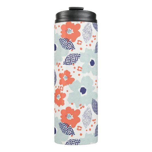 Oranje & blauw modern ventilatorpatroon thermosbeker (Voorkant)