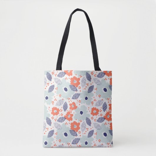 Oranje & blauw modern ventilatorpatroon tote bag (Voorkant)