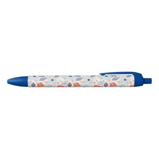 Oranje & blauw modern ventilatorpatroon zwarte inkt pen (Bovenkant)