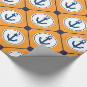 Oranje blauw Nautical Anchor Patroon Cadeaupapier (Hoek)