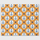 Oranje blauw Nautical Anchor Patroon Cadeaupapier (Vlak)