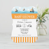 Oranje blauw Nautisch Baby shower Kaart (Staand voorkant)
