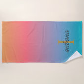 Oranje blauw Ombre modern Monogram Manuscript Strandlaken (Voorkant)