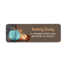 Oranje blauw pompoen Rustic Herfst Party Label