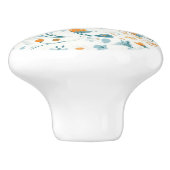 Oranje blauw retro bloemenpatroon keramische knop (Zijkant)