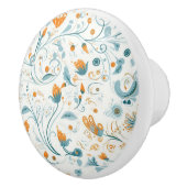 Oranje blauw retro bloemenpatroon keramische knop (Rechts)