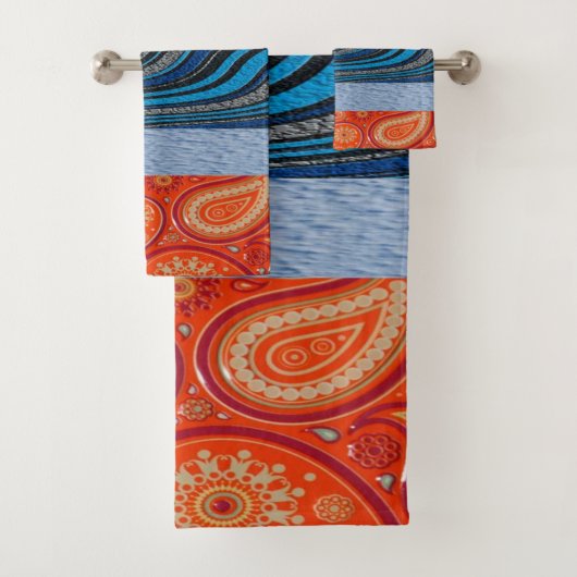 Oranje blauw rood badkamer handdoek sets (Insitu)