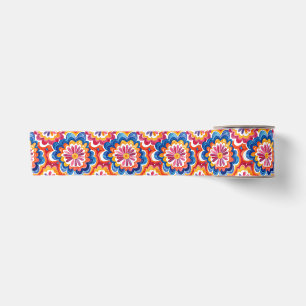 Oranje Blauw Roze Aquarel Retro Groovy Bloemen Satijnen Lint
