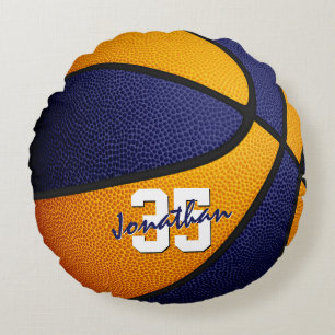 oranje blauw schoolkleuren jongens basketbal rond kussen