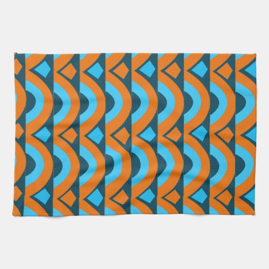 Oranje Blauw Semi Circle Diamond Geometrisch Patro Theedoek (Horizontaal)