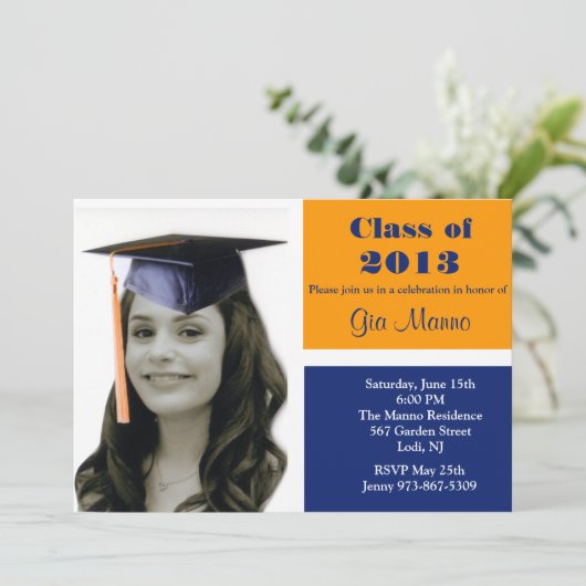 Oranje & blauw Uitnodiging van het Afstuderen van  (Staand voorkant)