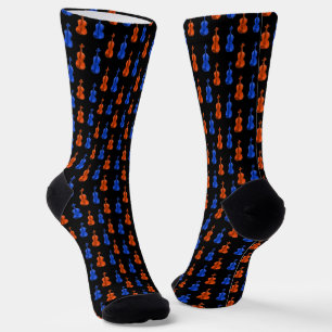 Oranje blauw vioolpatroon sokken