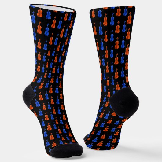 Oranje blauw vioolpatroon sokken (Gebogen)