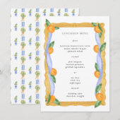 Oranje Blauw Wit Chinoiserie Luncheon Menu Kaart (Voorkant / Achterkant)