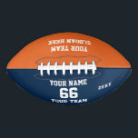 Oranje blauw wit Football Naam, Aantal, Team<br><div class="desc">Creëer uw eigen sinaasappel zwart wit Football met Naam, Aantal, de Naam van het Team, Slogan en Jaar. Pas deze eenvoudige klassieke sjabloon van het football met uw douanebericht, naam, teamnaam en jaar aan. Eenvoudig personaliseer het voor een coole sportkeepasis. Creëer je unieke persoonlijke cadeau voor coach, jongensverjaardag, football speler,...</div>