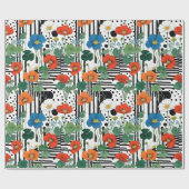 Oranje blauw-witte bloemen met zwart-wit cadeaupapier (Vlak)