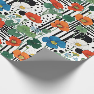 Oranje blauw-witte bloemen met zwart-wit cadeaupapier