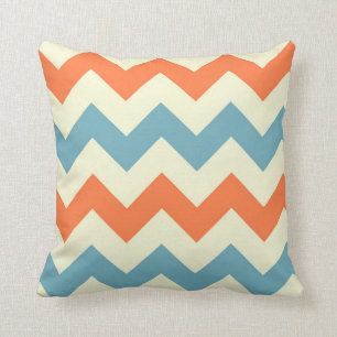 Oranje blauw zigzag-zigzagpatroon kussen