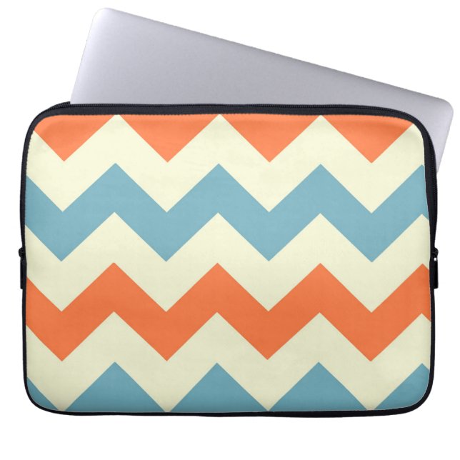 Oranje blauw zigzag-zigzagpatroon laptop sleeve (Voorkant)