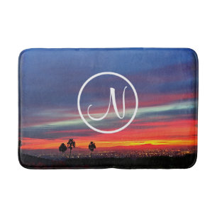 Oranje blauw zonsondergang foto aangepaste monogra badmat