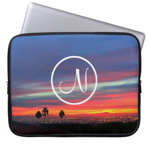 Oranje blauw zonsondergang foto aangepaste monogra laptop sleeve