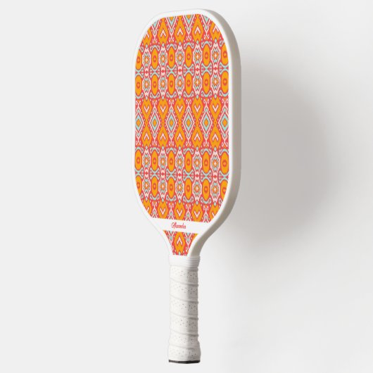 Oranje blauwboho Ikat Patroon Persoonlijke tekst Pickleball Paddle (Links)