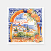 Oranje blauwe azulejo talavera tegels bruidsdouche servet (Voorkant)