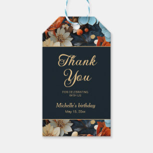 Oranje Blauwe Bloemen Zwart Verjaardag Bedankt Cadeaulabel