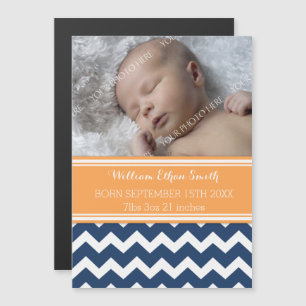Oranje blauwe Chevron New Baby Magnetic Card Magnetische Uitnodiging