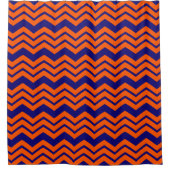 Oranje Blauwe Chevron Zigzag Ontwerp Douchegordijn (Voorkant)