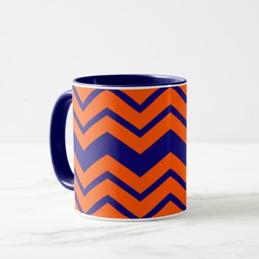 Oranje Blauwe Chevron Zigzag Ontwerp Mok (Voorkant links)